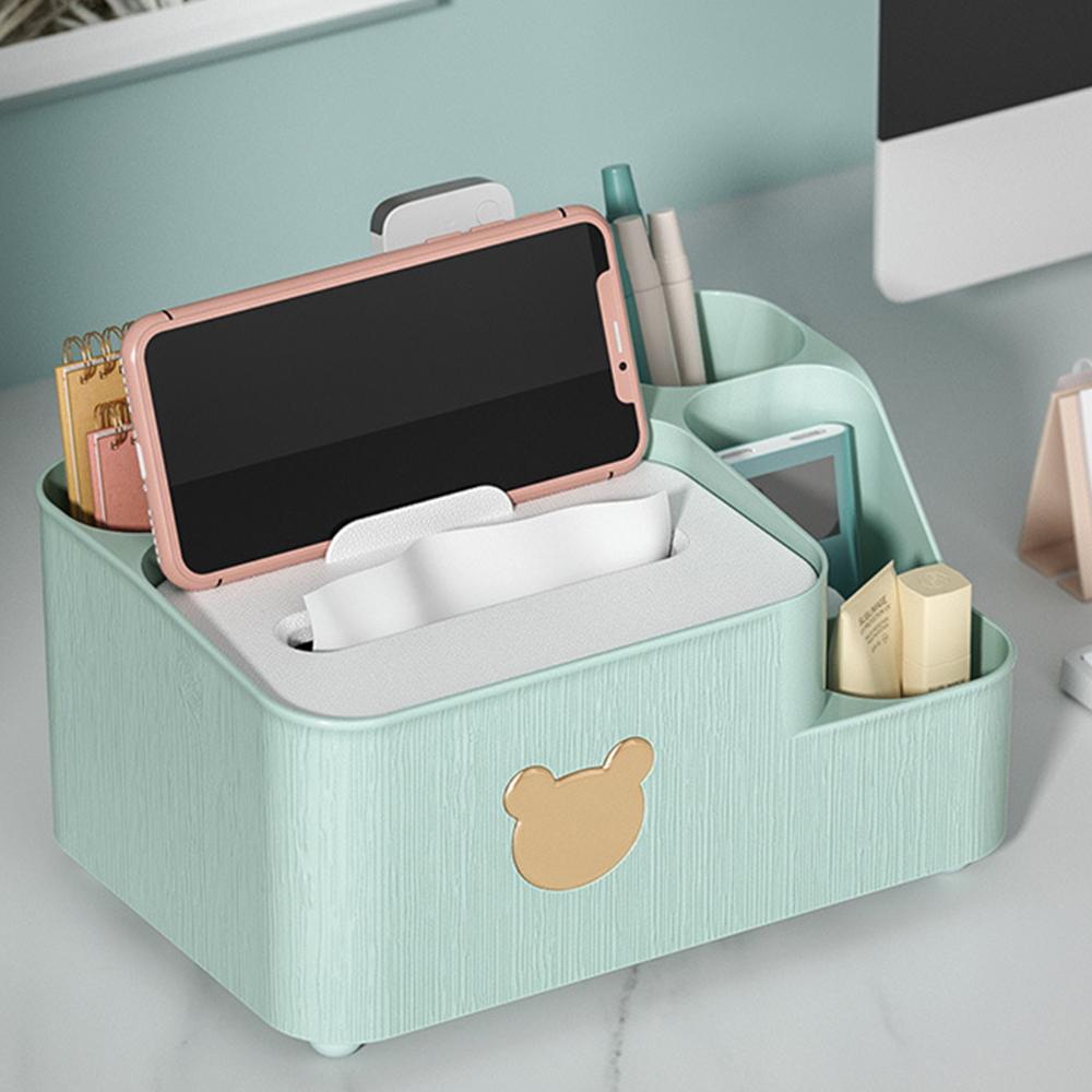Household Tissue Storage Box Desktop Cartoon Little Bear Paper Boxes Phone Holder Design Tissue Box Divided Storage Paper Boxes