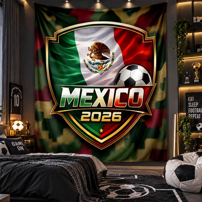 Wall Hanging Tapestry Mexico Football Print Cloth for Living Room Bedroom Home Decor