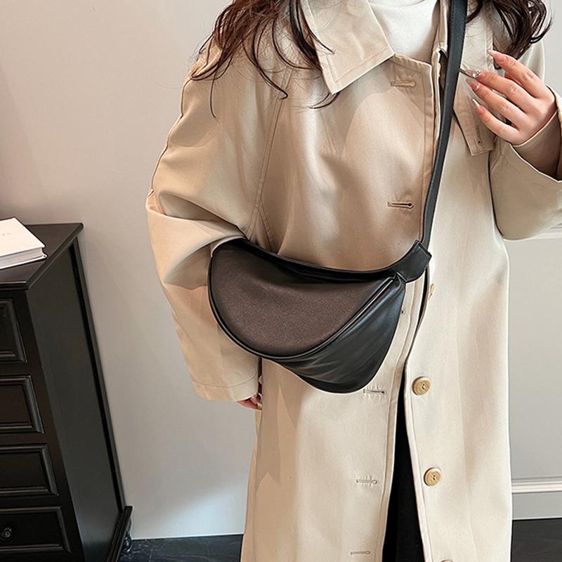 Sewing Thread Shoulder Bags Zipper Women's Bags PU Leather High Capacity Handbag Solid Color Saddle Splicing CLE