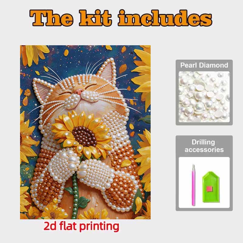 DIY The Cute Orange Cat Pearl Diamond Art Kits Without Frame 30x40cm Gem Art Diamond Painting Kits for Adults/Beginners Gift Idea Home Wall Decor