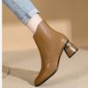New French Short Boots Women's Spring and Autumn British Style Thick Heel Pointed Middle Heel Leather Boots