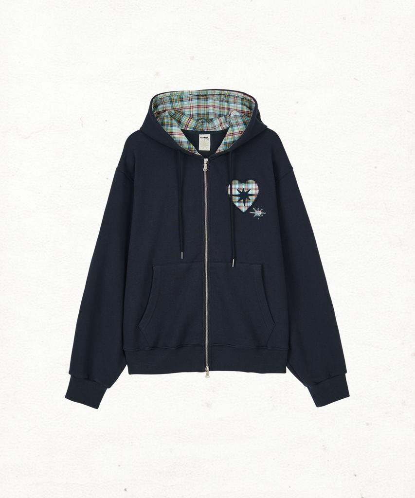 Dandel Dd Heart Check Lining Hoodie Zip-Up (Navy)