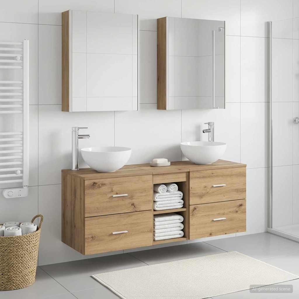 5 Piece Bathroom Furniture Set Artisan Oak Engineered Wood and Glass