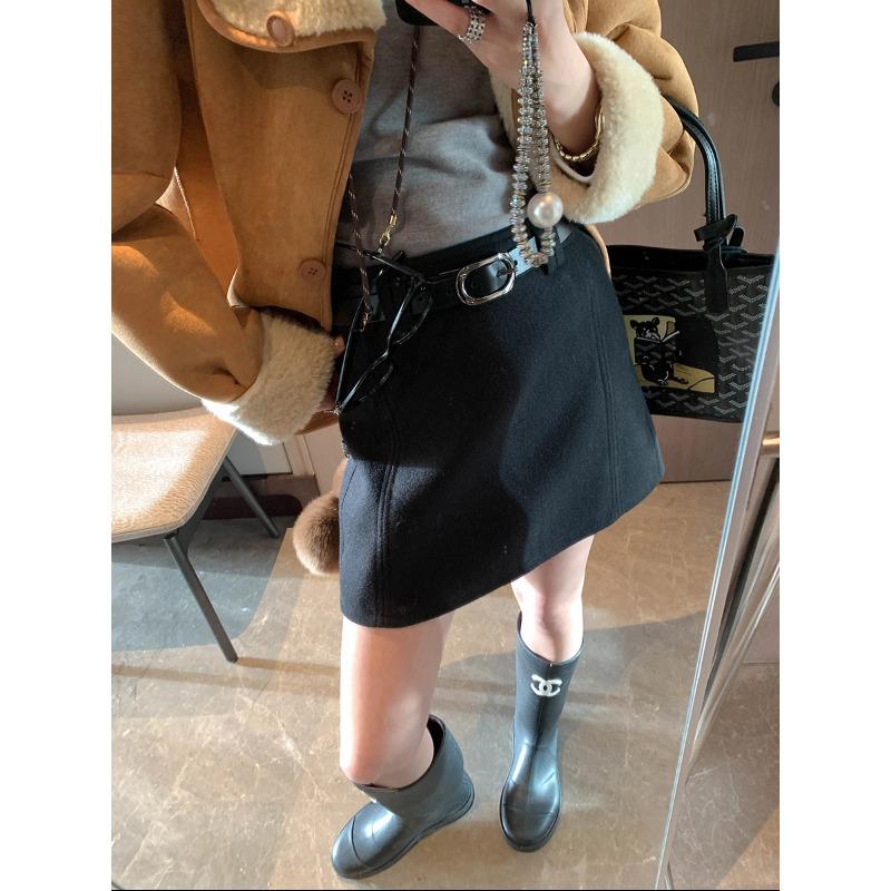 Mochie Blogger Retro High Waist A-line Wool Skirt Medium чёрный