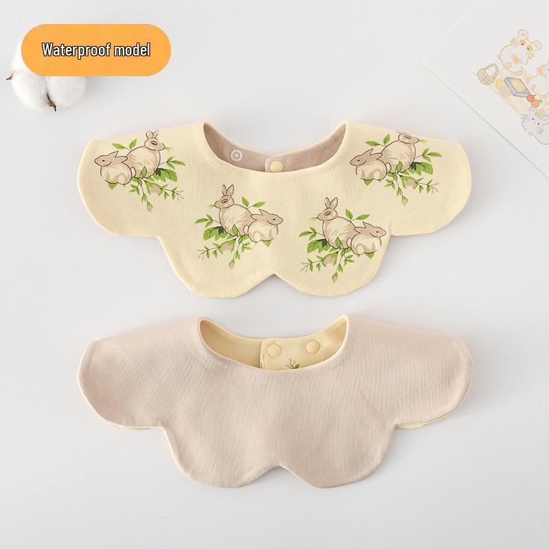 

Korean Style Double-Sided Waterproof Baby Bib - Pure Cotton Petal Food & Saliva Towel, Class A