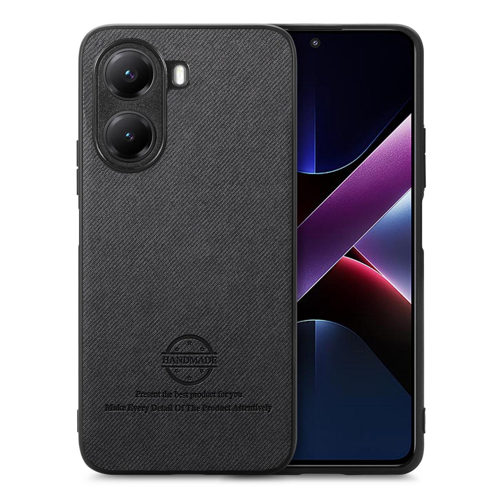 

For Xiaomi Redmi Turbo 4 5G/Xiaomi Poco X7 Pro 5G Leather Phone Back Cover with Cloth Texture Black
