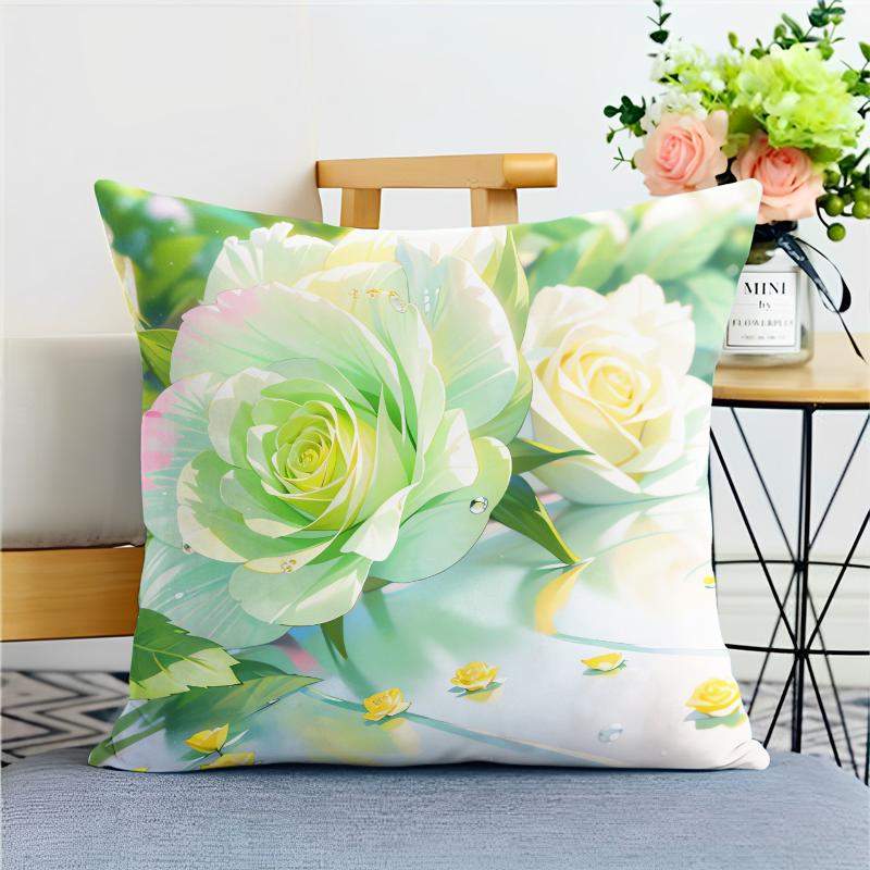 Cartoon Style Rose Pillowcase Dormitory Decoration Office Living Room Home Pillowcase