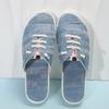 2024 Summer New Large Size Denim Lace Up Slippers Women's Round Head Flat Bottom Canvas Lightweight Fashion Beach Sandals