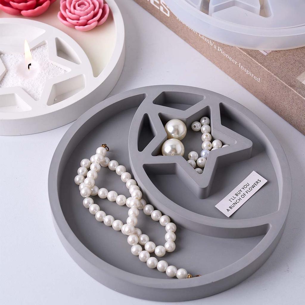 Moon Star Tray Silicone Mold DIY EID Mubarak Jewelry Display Plate Casting Molds Plaster Resin Storage Box Craft Making Home Dec