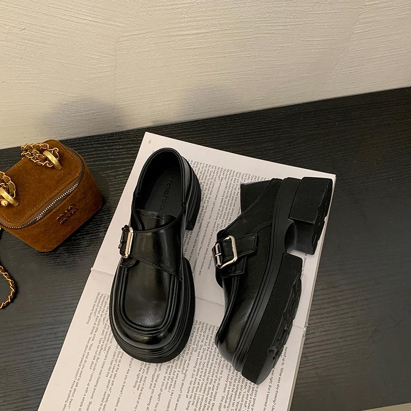 Black thick-soled Mary Jane small leather shoes for women, British small people, and new spring single shoes.
