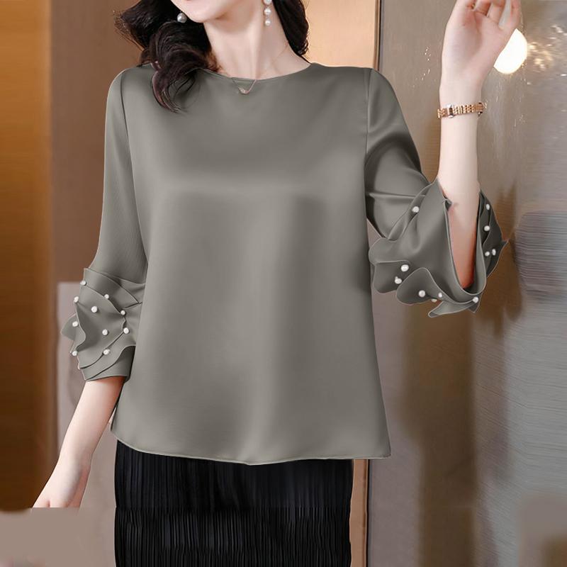 ZANZEA Lässige Bluse mit Rundhalsausschnitt und 3/4-Ärmeln für Damen