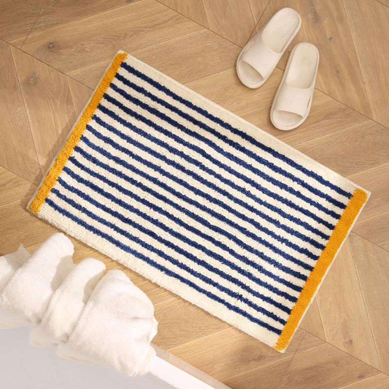Thickened Anti-Slip Bedroom Rug: Flocked, Wear-Resistant, Water-Absorbent Foot Pad with Simple Striped Design