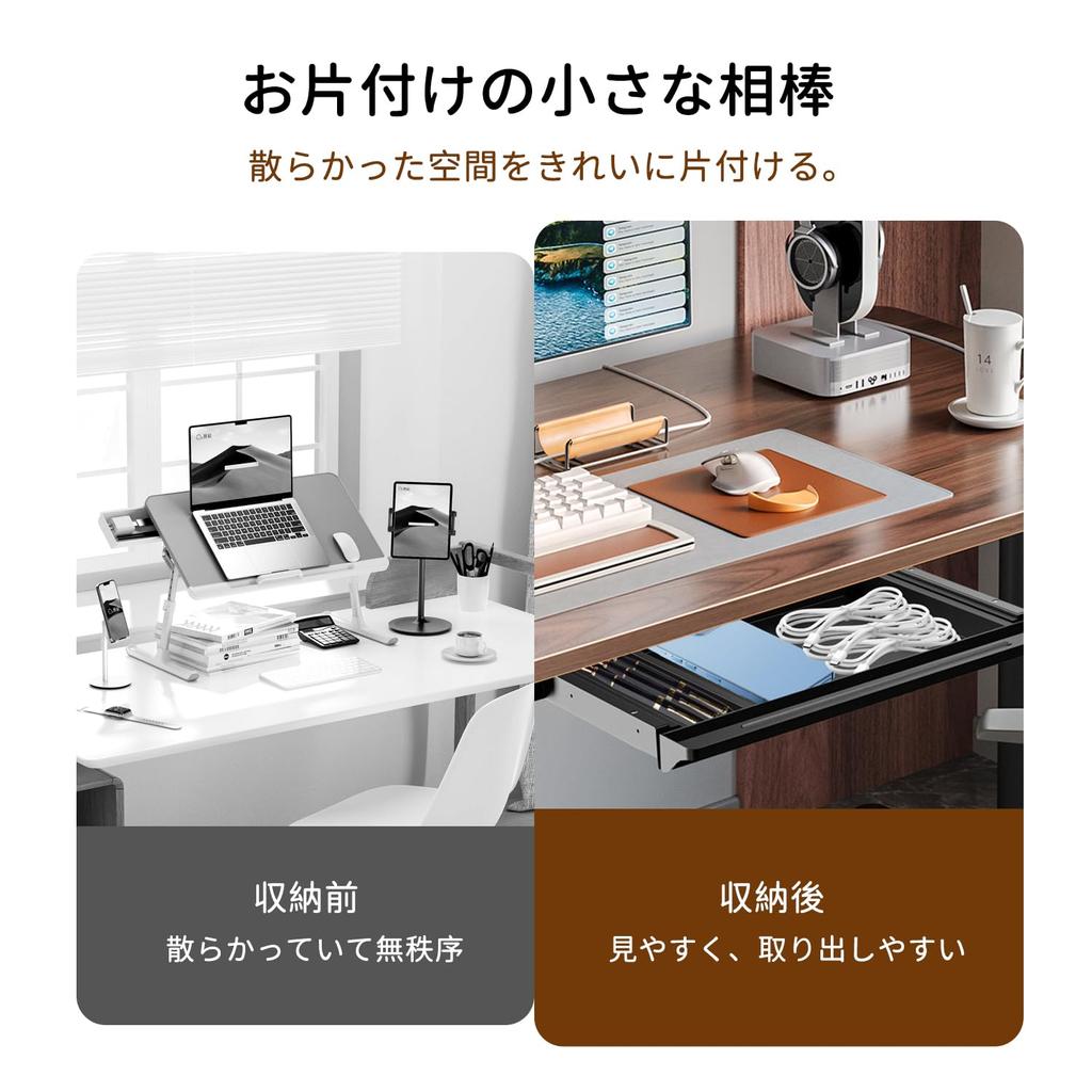 Kyododoya Hidden Drawer Storage 52cm Depth X 28cm Width X with Small Item Wood Screw Office Style A Under-Table Rack, 3.5cm Height, Dividers,