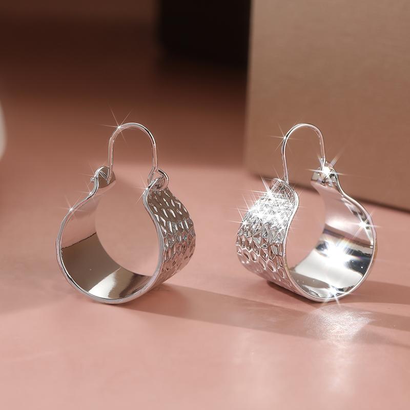 Vintage Simple Silver Color Metal Round Geometry Carving Pattern Dangle Earrings for Women Jewelry