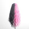 Women's Black Pink Mixed Color High-Quality Synthetic Long Curly Hair Wig with Fashionable Qi Bangs for Party Wear