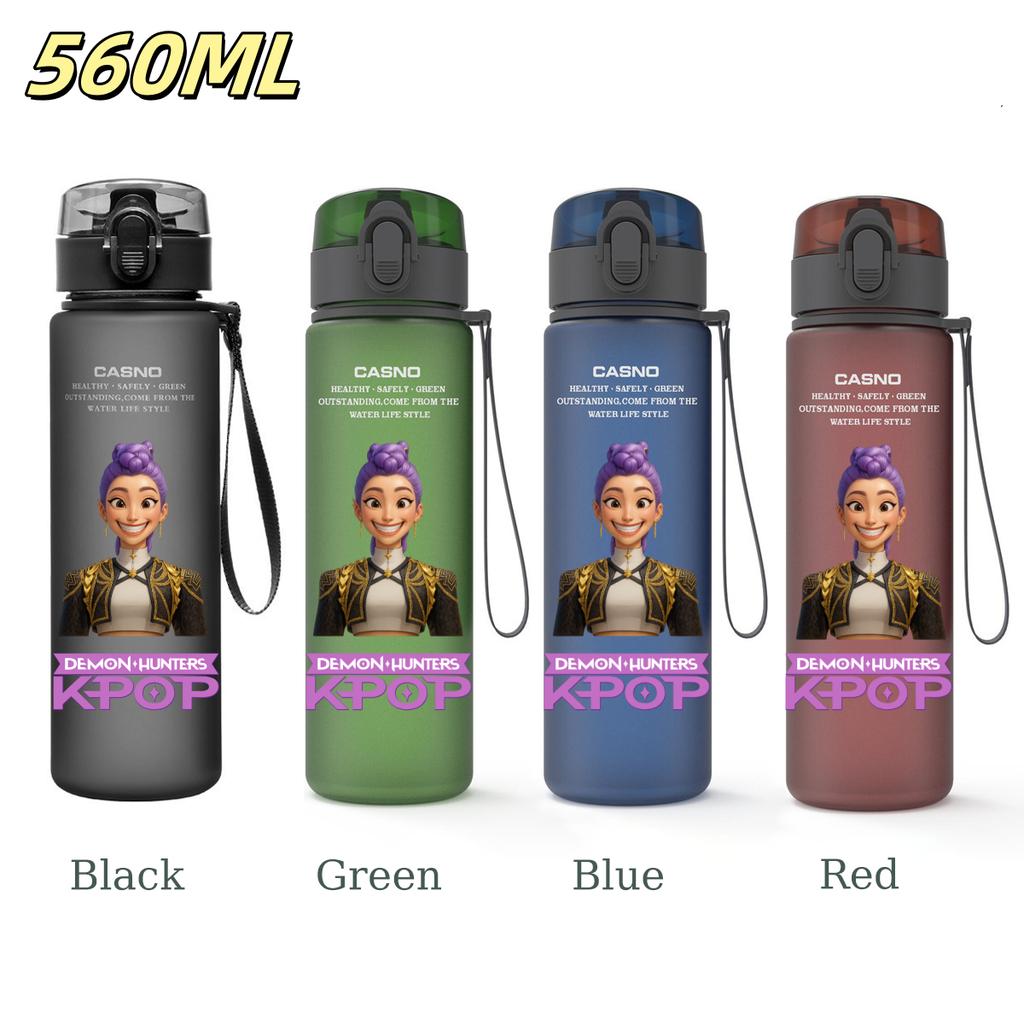 560ML KPop Demon Hunters Plastic Cartoon Pattern Water Cup Tall Superior Quality Children Outdoor Sports Drinking Water Bottle Birth Date Present