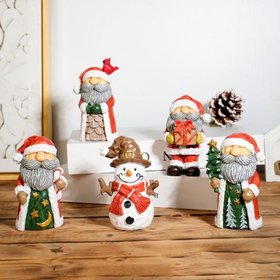Santa Claus Snowman Resin Figurine Christmas Tabletop Decoration for Home Office Desk Festive Holiday Gift