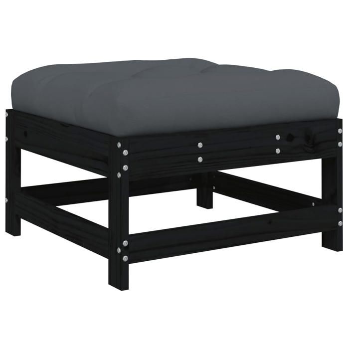 VidaXL Repose-pied de jardin avec coussin noir bois de pin massif, tabouret, repose-pied ottoman, tabouret de jardin, pouf, 825559