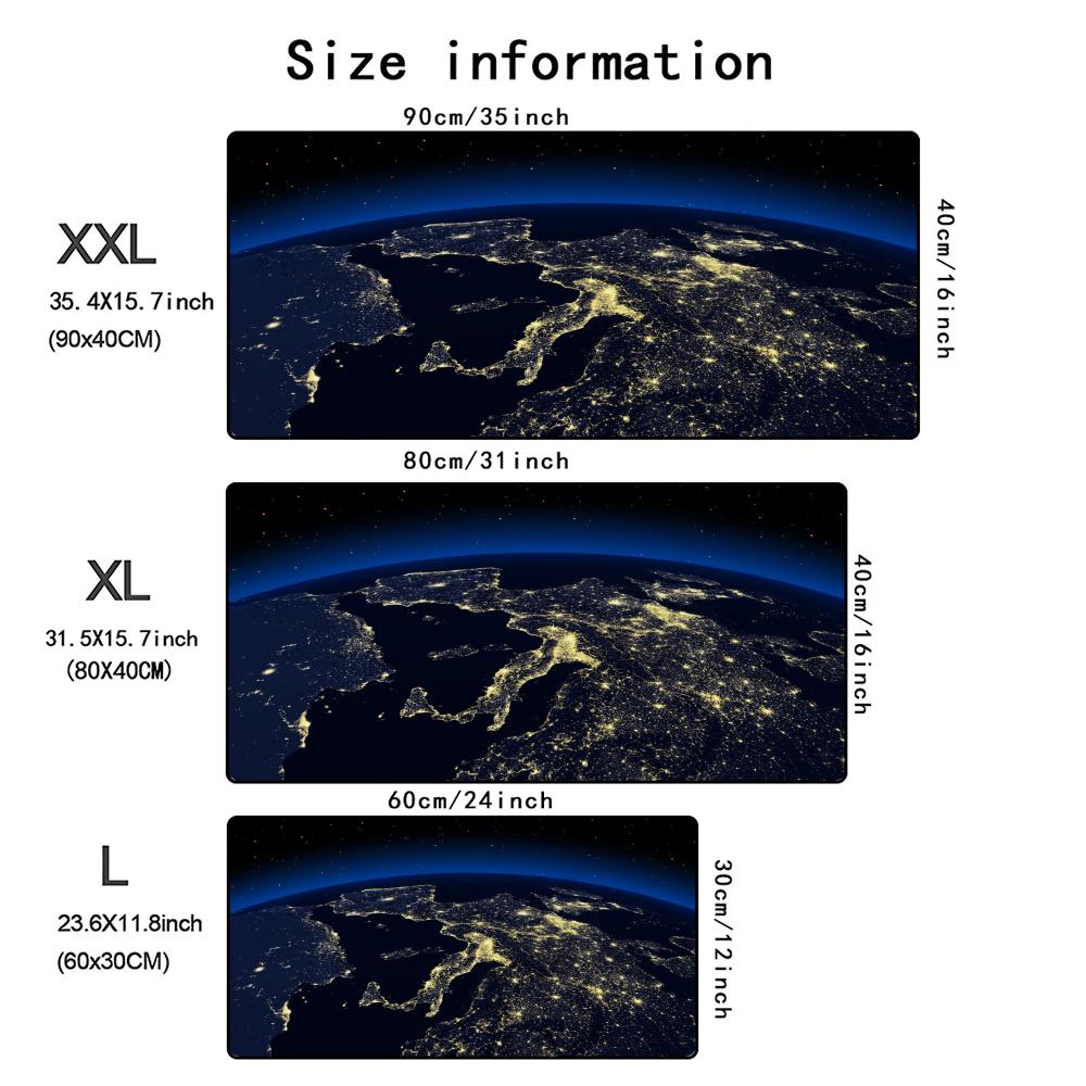 Earth Night View Mouse Pad Computer Accessories Office Game Table Mats XXL Rubber Antislip Gaming Keyboard Mousepads Desk Pads