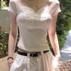 Camiseta con Lazo de Mariposa de Encaje Verano Mujer Blanca Oversize Diseñador Algodón