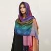 Ethnic Style Color Cashew Embroidery Rainbow Gradual Change Fringed Scarf Long Scarf Travel Photo Shawl Women'S Bag Headscarf