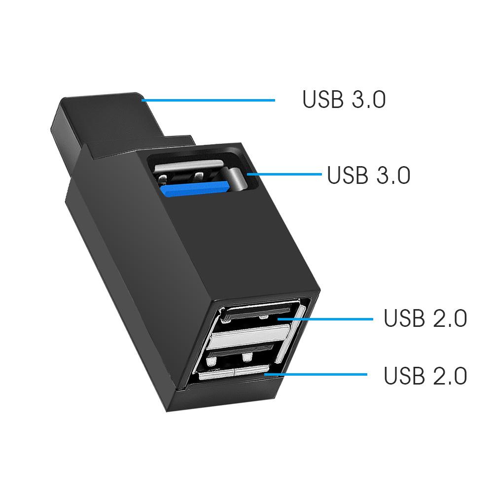 A34 Mini 3-Port USB 2.0 to 3.0 Plug-in Expansion Hub