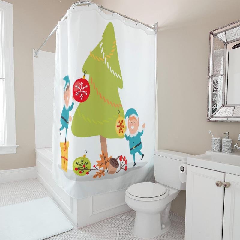 Tu Festive Holiday Shower Curtain Christmas Trees Snowflakes Reindeer Pattern Waterproof Decor Bathroom Set Modern Style Home Te