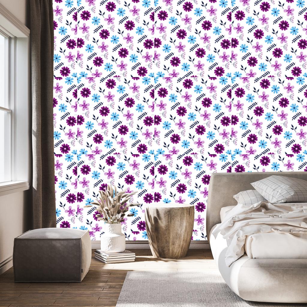 Wallpaper Purple Flowers White and Purple for Living Room and Bedroom 50x1000