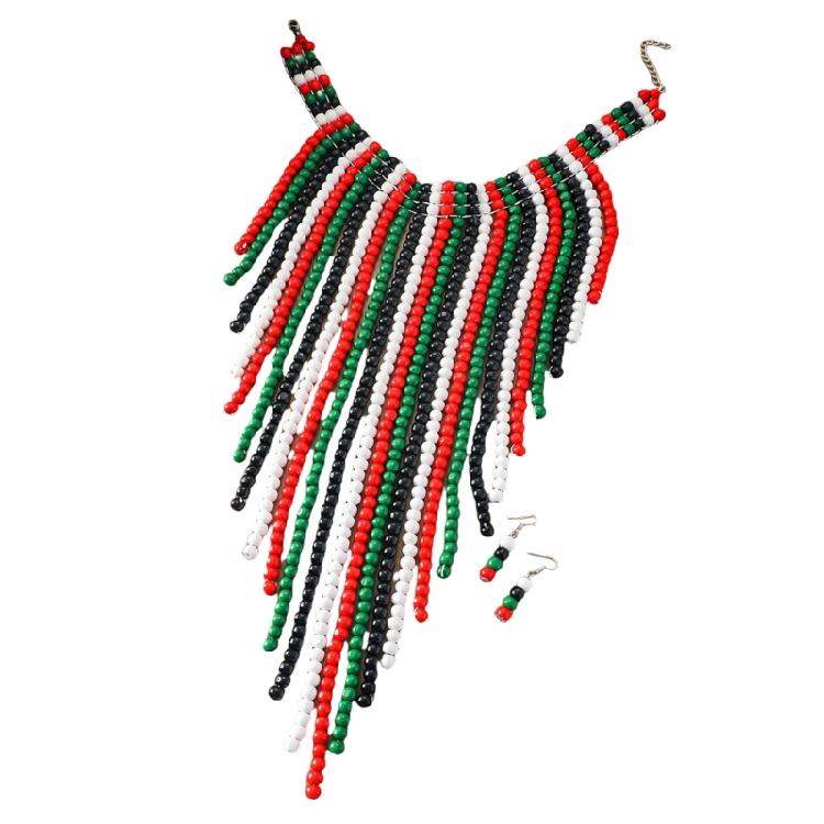 Богемный Стиль Набор Бусины Ожерелье Серьги Кисточки Дизайны Украшения Африканские Бусины Серьги для Женщин