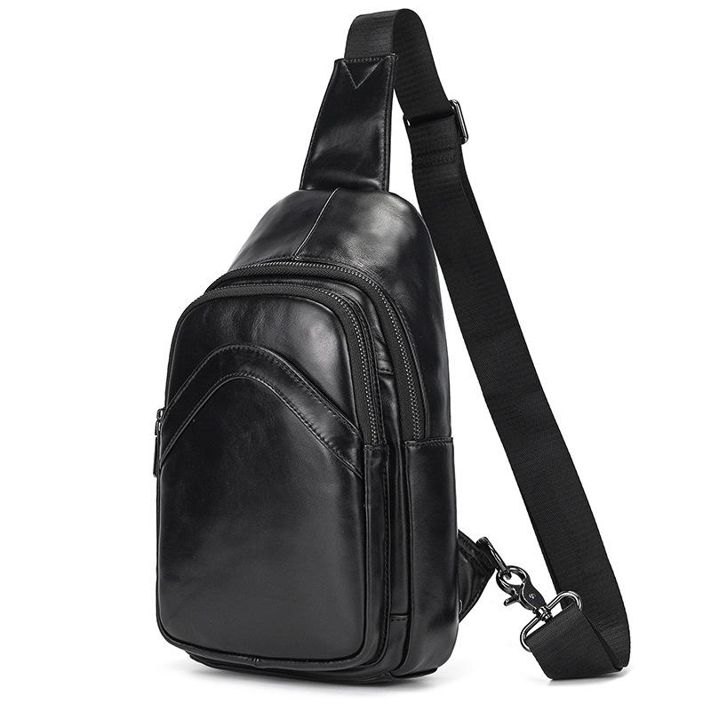 Newsbirds Casual Men's Chest Bag Genuine Leather Single Shoulder Cross Body Bag Soft Cow Leather Chest Pack For Men Slinig Bags