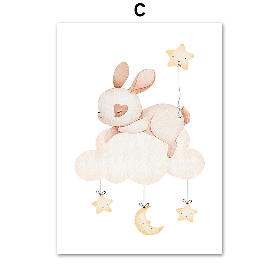 Elefant Kaninchen Katze Sonne Regenbogen Mond Stern Wolke Boho Wandkunst Leinwand Malerei Poster und Drucke Wandbilder Kinderzimmer Dekor