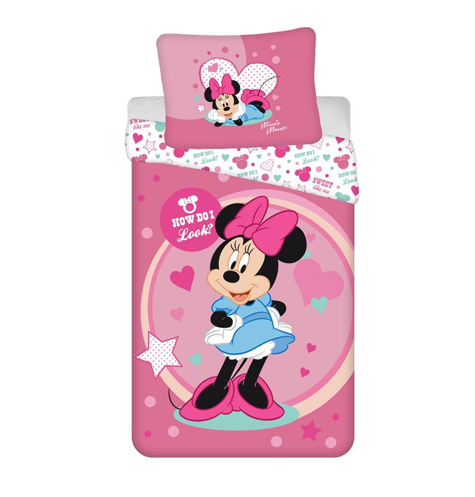 Pościel Dziecięca 140X200 Myszka Mini Minnie Mouse 9503 Różowa Amarantowa W Groszki Poszewka 70X90