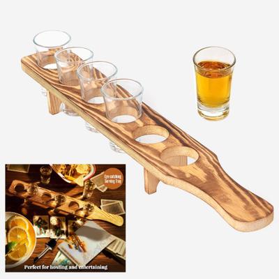 Weinglasregal, 6 kleine Weingläser, Weinhalter aus Holz, Shot-Serviertablett für Whisky, Wodka, Tequila, guter Helfer für Partys, Zuhause, Bar, Restaurant