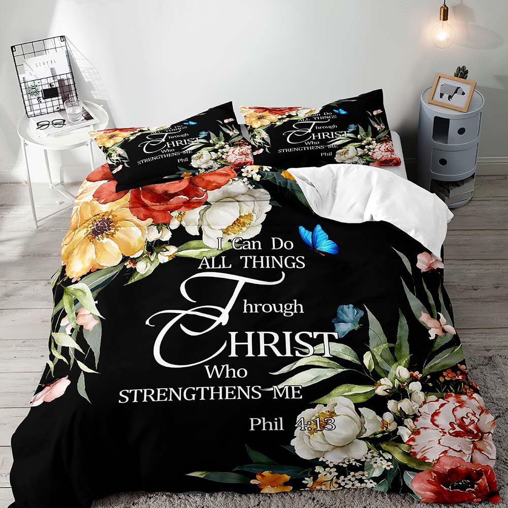 Watercolor Vintage Floral Duvet Cover Botanical Flower Print Three-Piece Set For Women Bedroom Decor With Two Pillowcases