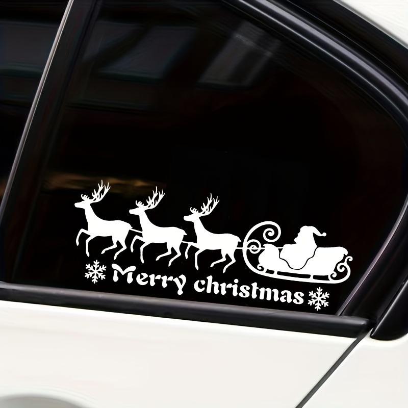 Vier Optionen Weihnachtsautoaufkleber, Fröhliche Weihnachten Aufkleber mit Weihnachtsmann Rentier Schneeflocken Designs, Festliche Autodeko-Accessoires