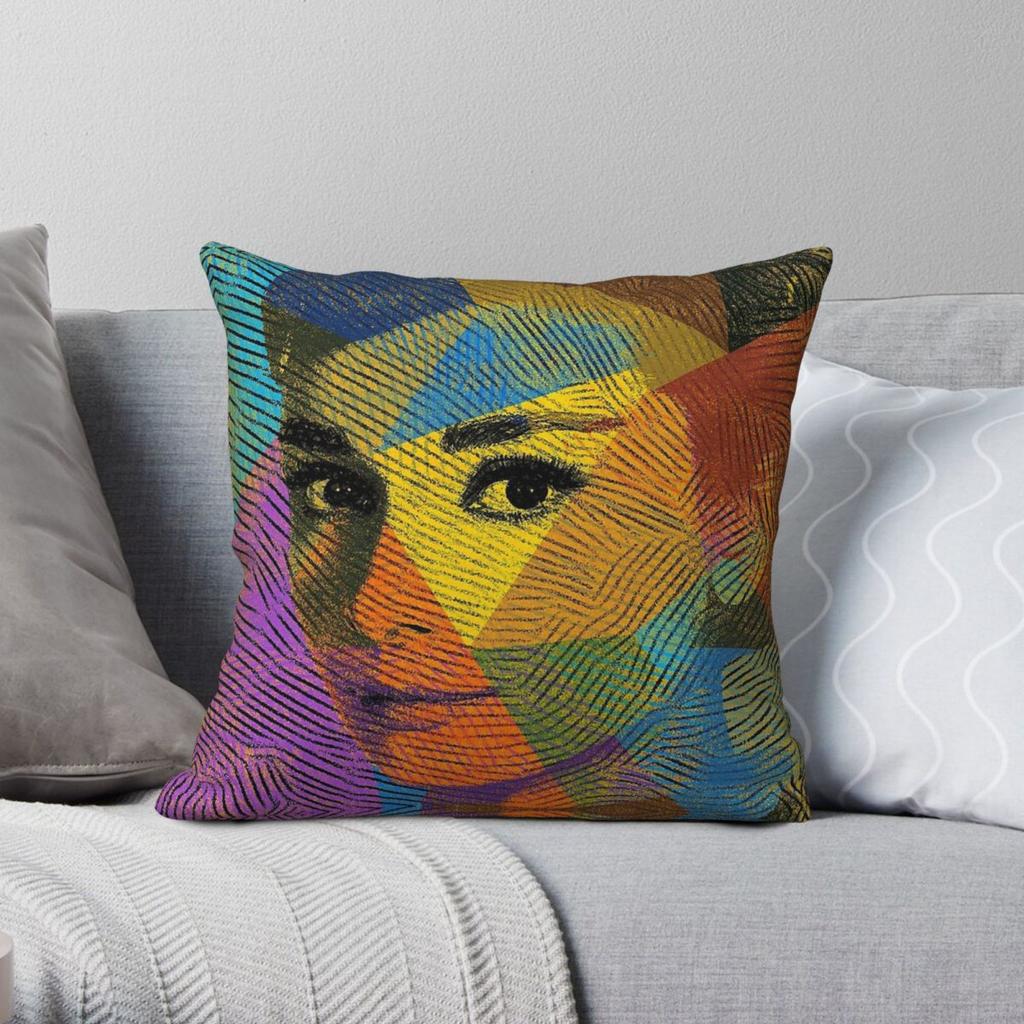 Audrey Hepburn Face Square Pillowcase Polyester Linen Velvet Creative Zip Decorative Bed Cushion Cover