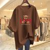 Women's Summer Bear Print Cotton T-Shirt - Korean Style, Loose Fit, Short Sleeve