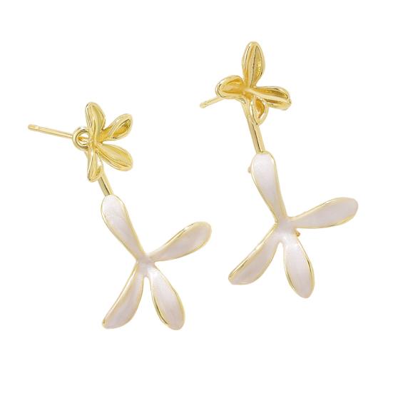 1 Paar Ohrstecker Doppellagig Dreidimensionales Blumen-Design Emaille Gardenienblütenform Ohrhänger für Damen Schmuckzubehör