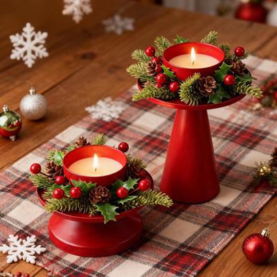 2 Piezas/Set Corona de Navidad Portavelas Candelabro de Hierro Forjado Vintage Navidad Boda Fiesta Soporte para Velas de Té Adorno Centro de Mesa para Mesa de Comedor