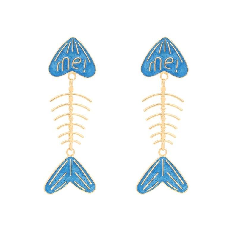 Pinkdudu Vintage Exaggerated Fish Bone Zinc Alloy Earrings Drip Oil Drop Earrings Women Jewelry PD2390