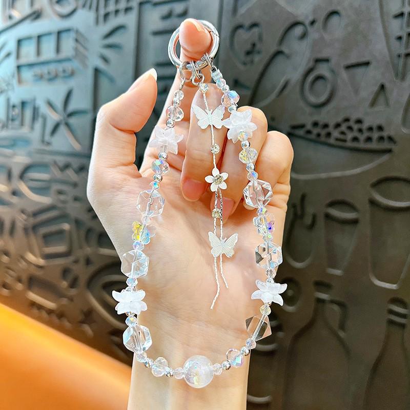 Elegant Beaded Butterfly Tassel Phone Charm Keychain Accessory