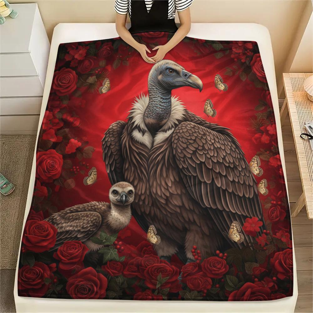 1PC Red Rose Animals Print Flannel Blanket, High Quality All Seasons, Home Decor, Warmth and Comfort, Perfect for Christmas Gifts
