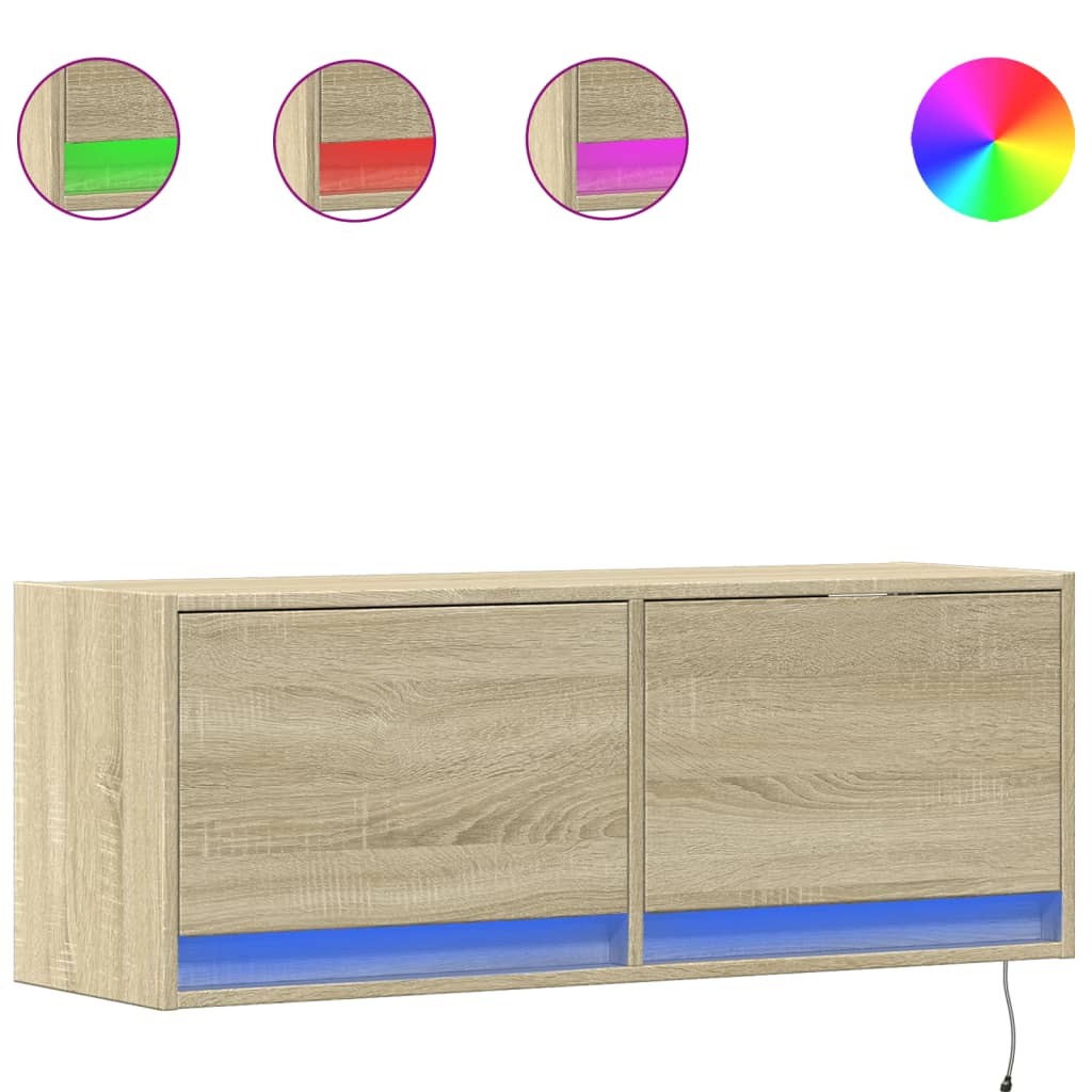 TV Wall Cabinet with LED Lighting Sonoma Oak Finish 100 x 31 x 35 cm