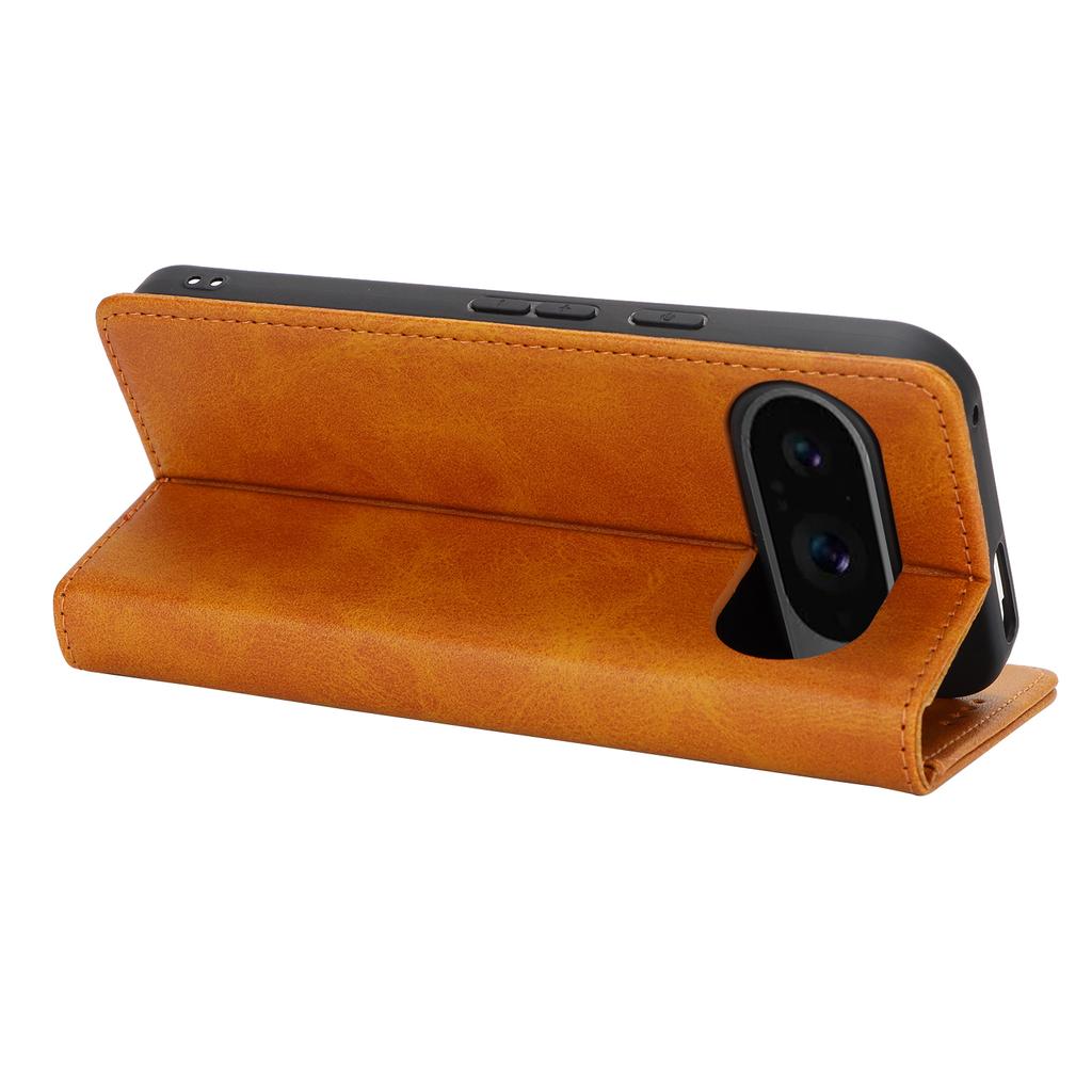 For Google Pixel 9/Pixel 9 Pro Case PU Leather Wallet Magnetic Closing Phone Cover -  Light Brown