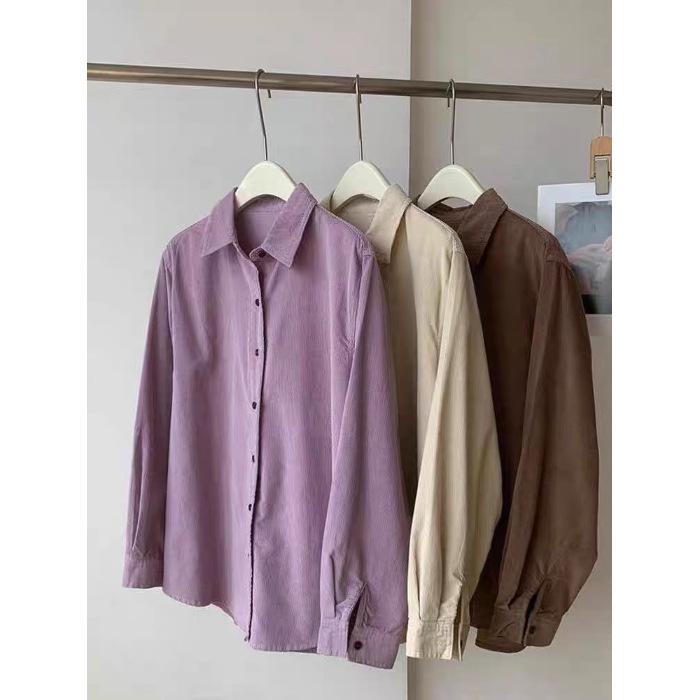 Retro Purple Corduroy Long-Sleeve Women's Shirt Jacket for Fall/Winter 2025