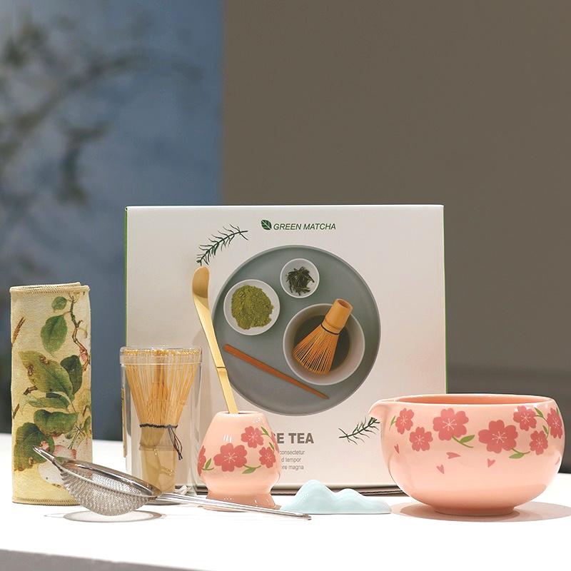 Nytt Sakura Matcha Startkit 2-7 delar Rosa Keramisk Skål Bambuvisp Japansk Te-ceremoni Nybörjarvänligt Matcha-kit
