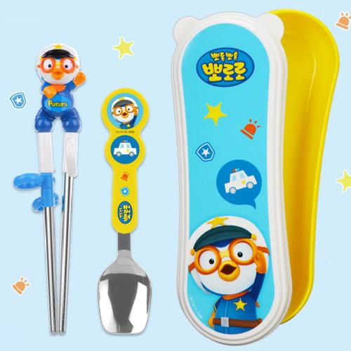 [pororomall] Pororo The Little Penguin Easy Stainless Steel Spoon & Chopstick Case Set (Police/Firefighter) Police