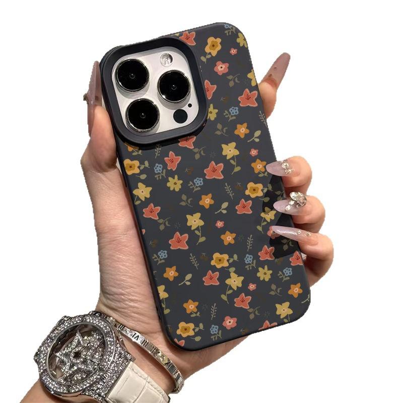 ins red, yellow and blue floral application Apple 17/16promax mobile phone case iPhone15 liquid 13 fresh 14 soft