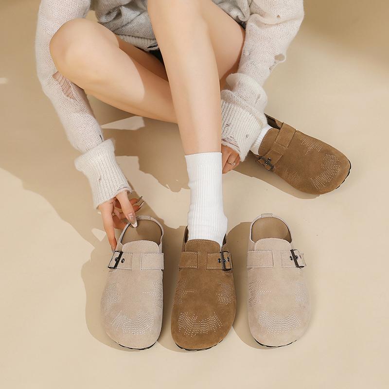 Fashion 2025 New Suede Shoes for Women Cork Footbed Sandals with Arch Support Fashion Nonslip Outdoor Beach Slippers Home Shoes