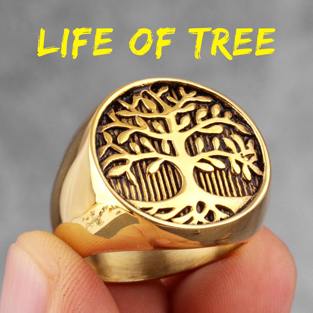 Tree of Life Amulet Stainless Steel Mens Rings Simple Elegant Charm for Male Boyfriend Biker Jewelry Creativity Gift